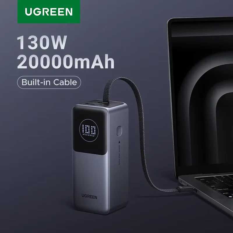 UGREEN Nexode 130 Вт 20000 мАч повербанк Power Bank Встроенный кабель типа C Портативная батарея 100 Вт Внешние пауэрбанк Быстрая зарядка для ноутбука Аксессуары для мобильных телефонов