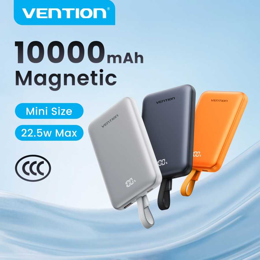 Сертификация CCC Магнитный Power Bank Vention 22.5W 10000mAh, портативный внешний аккумулятор 3C, беспроводное быстрое зарядное устройство 15W для iPhone 17 16 Аксессуары для мобильных телефонов