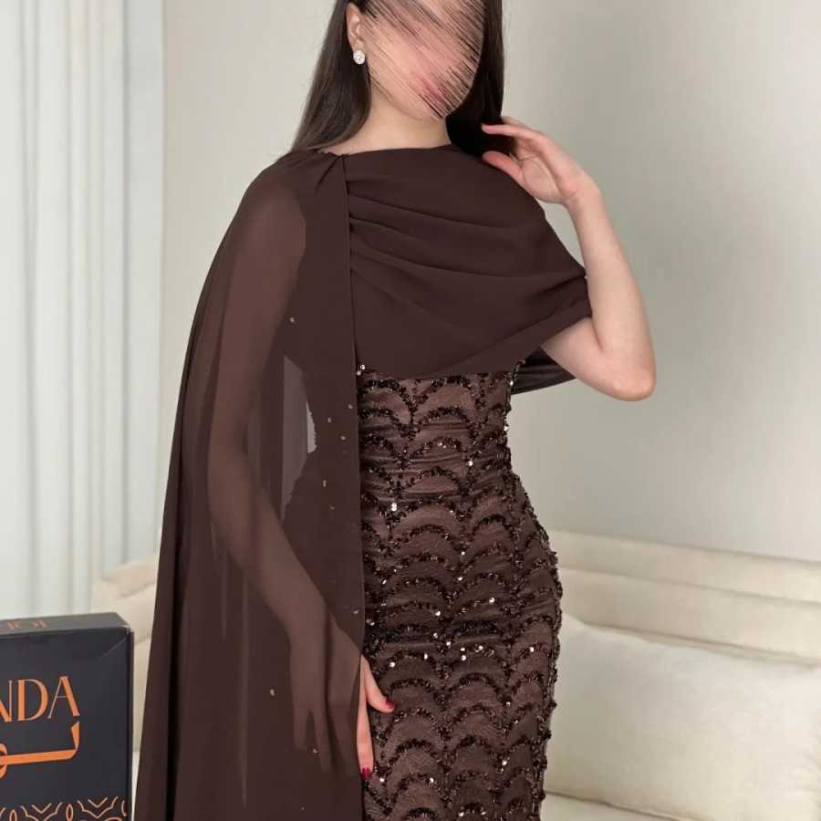 Фотография №4 товара Bella индивидуальное шоколадно-коричневое платье для выпускного вечера на одно плечо