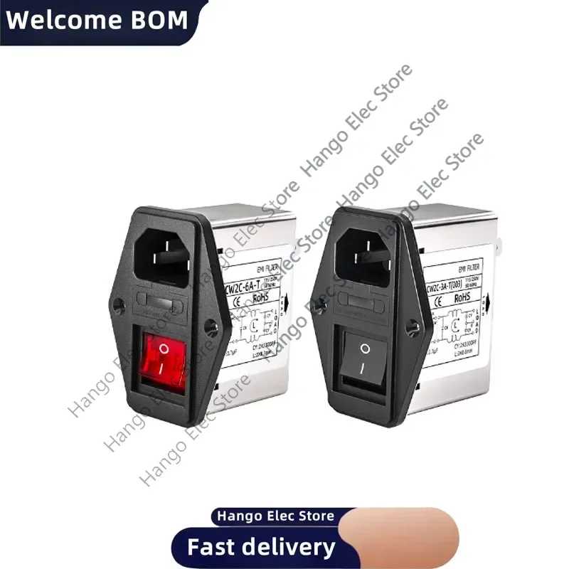 Силовой фильтр розетки IEC EMI Interference CW2C-3/6/10A-T с выключателем света с безопасностью 220В Электронные знаки