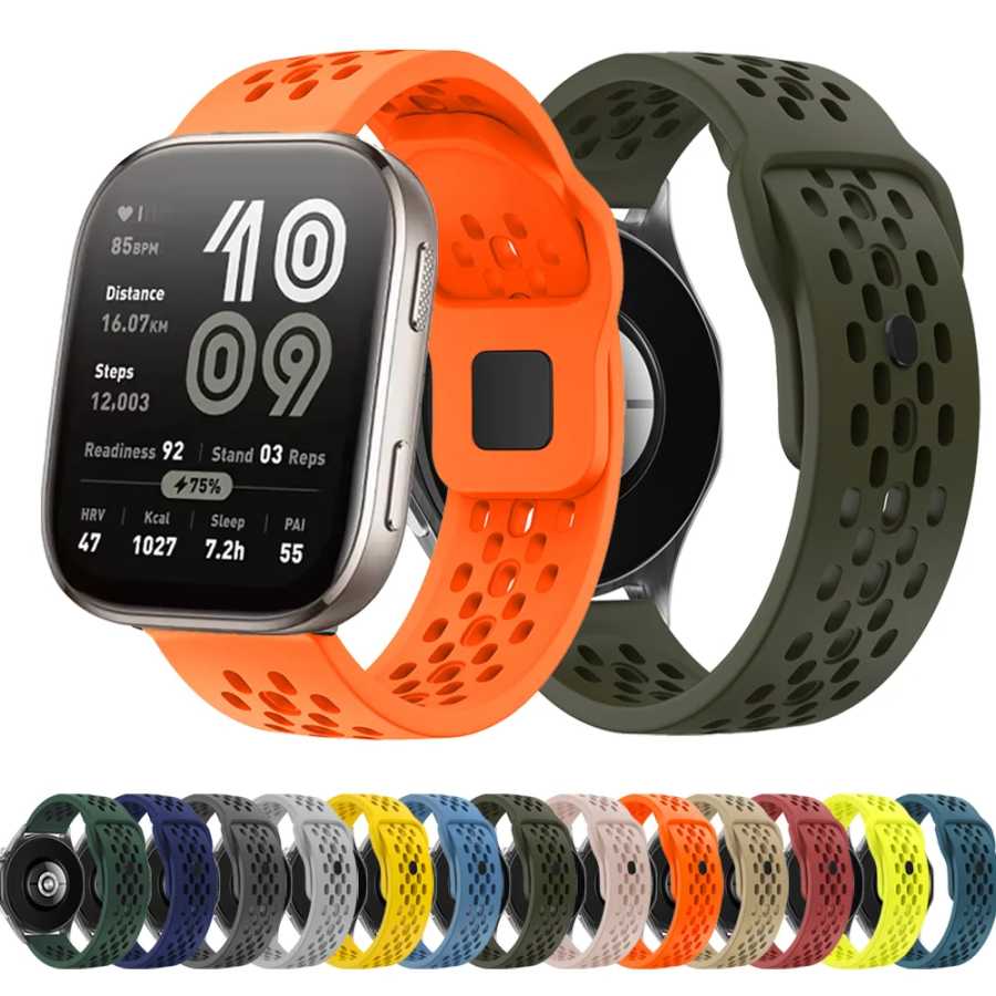 Силиконовый ремешок с отверстиями 22 мм для Amazfit Bip 6/5/balance 2/Pace/Cheetah, браслет Correa для Amazfit Active Max/GTR 4 3 2/Helio Strap Аксессуары для часов