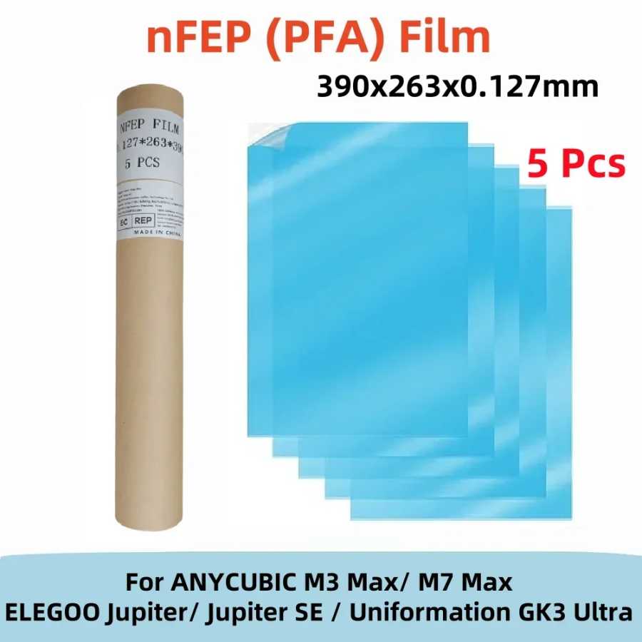 5 Шт PFA Пленка 13 Дюймов 390x263x0.127мм NFEP Пленка Для Деталей 3D Принтера ANYCUBIC Photon M3 Max / M7 Max ELEGOO Jupiter SE / Jupiter 3D-печать