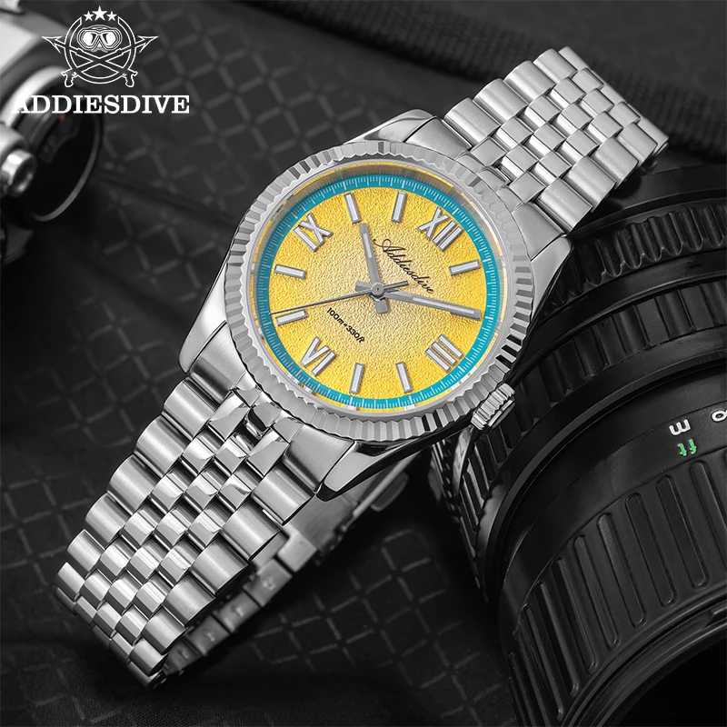 ADDIESDIVE 2025 НОВЫЕ кварцевые часы с цветным циферблатом для мужчин VH31 Механизм Нержавеющая сталь Сапфировое стекло 100 м Водонепроницаемые часы для дайвинга 