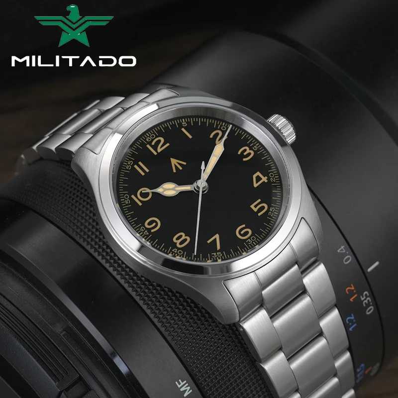 Militado ML08 Кварцевые часы VH31 Механизм Стальная полоса Сапфировое стекло Винтажные часы 10 бар Водонепроницаемые BGW9 Светящиеся мужские часы Мужские часы