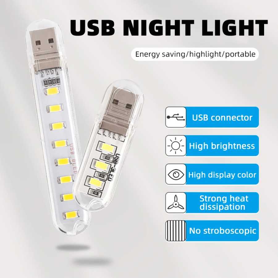 Портативный мини-USB-ночник со светодиодной подсветкой, ультра яркий настольный светильник для чтения книг, фонарик для Power Bank, ноутбука, освещение для кемпинга Компьютерная периферия