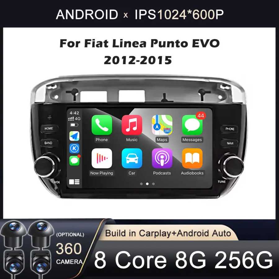7-дюймовый мультимедийный видеоплеер с GPS-навигацией, Android OS, Carplay, Auto, 4G, Bluetooth 5.0 для Fiat Linea Punto Evo 2012-2015 годов Автоэлектроника