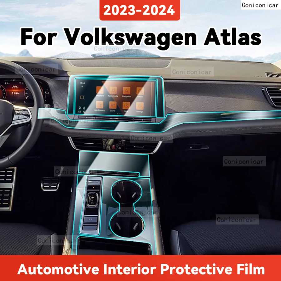 ТПУ для VOLKSWAGEN ATLAS 2023 2024, прозрачная защитная пленка для салона автомобиля, аксессуары для центральной навигационной панели управления Аксессуары для салона
