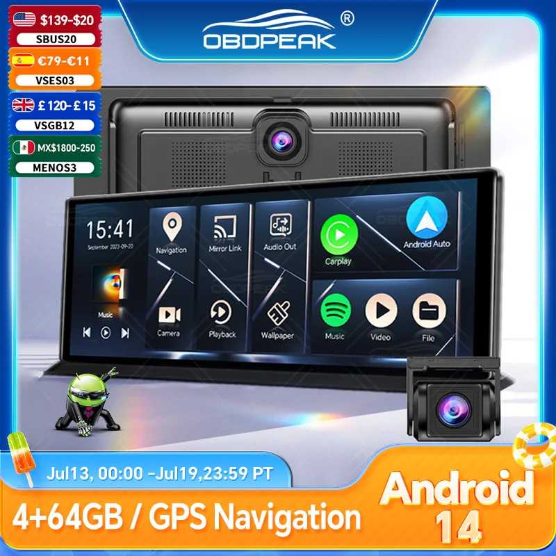 Видеорегистратор K60 Pro с Android 14, беспроводным CarPlay и Android Auto, двумя камерами, записью видео 1080P, GPS-навигацией, Wi-Fi и функцией камеры заднего вида Автоэлектроника