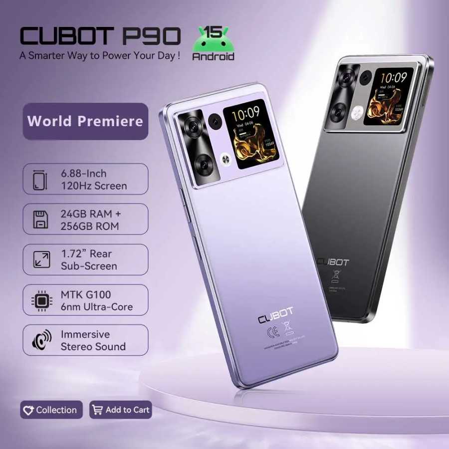 Смартфон Android 15 Cubot P90, 6,88-дюймовый экран 120 Гц, 24 ГБ ОЗУ (12+12 ГБ расширенной), 256 ГБ ПЗУ, восьмиядерный процессор G100, 2.2 ГГц, 64-мп камера, 5100 мАч, NFC, два динамика, телефон 4G, телефоны смартфоны Мобильные телефоны