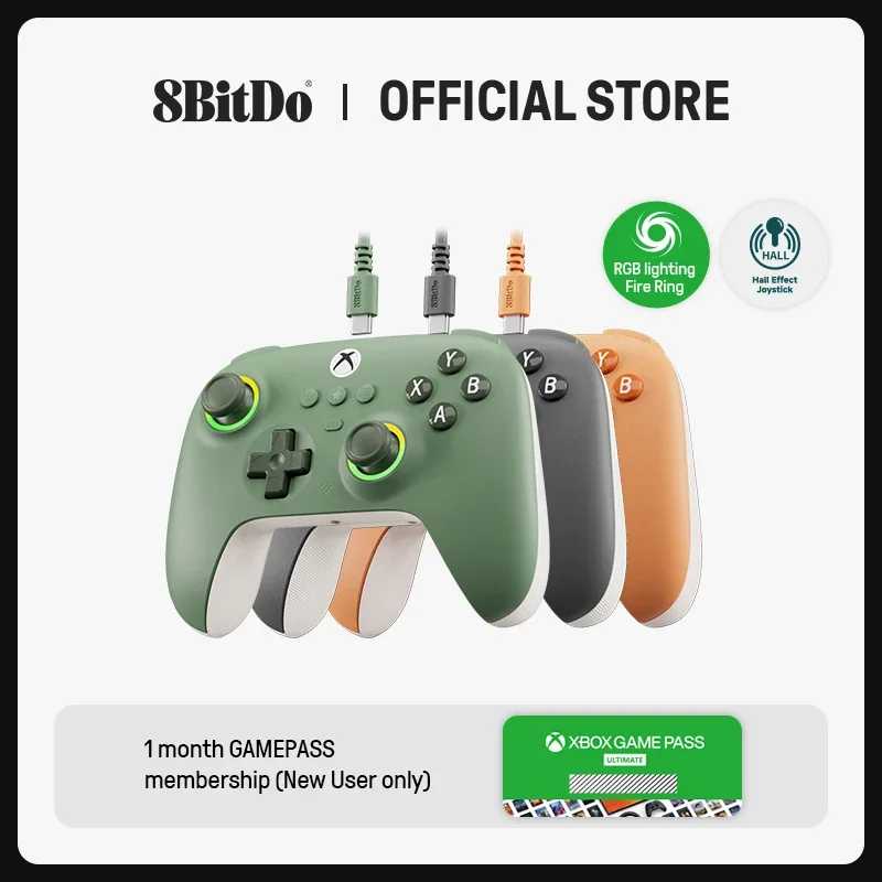 Проводной игровой контроллер 8BitDo Ultimate C для Xbox, огненное кольцо с RGB-подсветкой и джойстики с эффектом Холла, Windows 10/11 Видеоигры и аксессуары