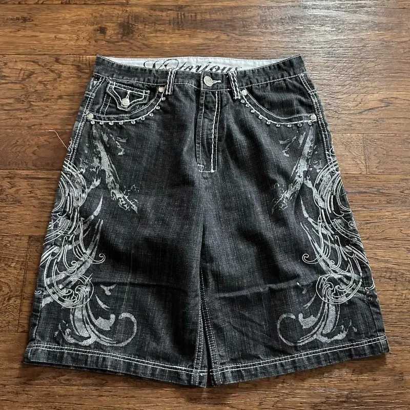 Фотография №4 товара Y2K модные новые свободные джинсовые шорты большого размера с вышивкой