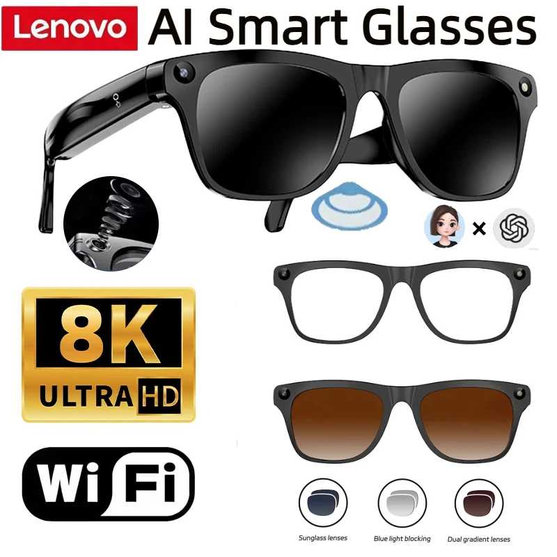 Умные очки Lenovo с памятью 32 ГБ, камерой 800W 4K, функцией перевода на 120+ языков, Power Bank 3600 мАч, для мужчин и женщин Портативное аудио и видео