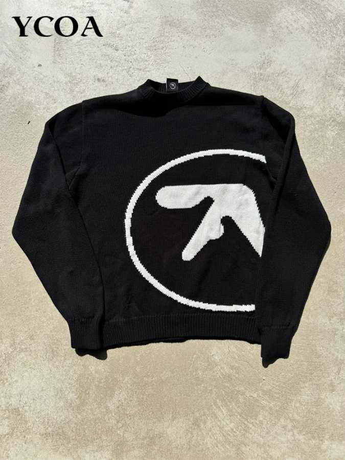 Мужской свитер Y2K Aphex Twin Knit, пуловеры большого размера, готический джемпер, зимняя уличная одежда с графикой, топы с длинными рукавами, винтажная одежда Свитеры