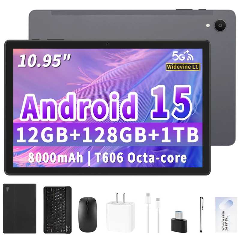 Планшет Paitanry Android 15, 10.95 дюймов, 2025 год, с восьмиядерным процессором, 12 ГБ ОЗУ + 128 ГБ, аккумулятор большой емкости 8000 мАч Планшеты