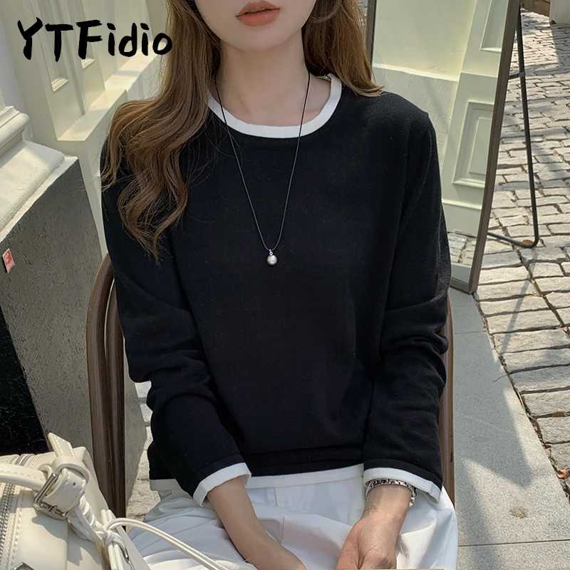 Фотография №4 товара YTFidio 100% хлопок женская рубашка с круглым вырезом с цветными