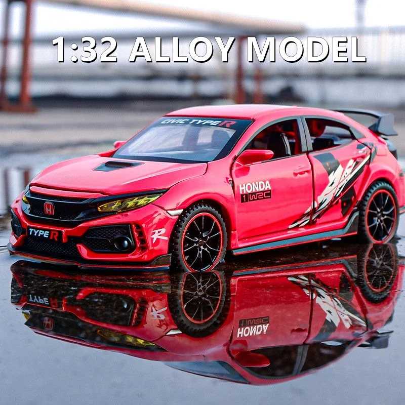 1:32 HONDA CIVIC TYPE-R модель автомобиля из сплава, литье под давлением и игрушечный транспорт, металлическая модель спортивного автомобиля, коллекция звуков и света, игрушка в подарок 
