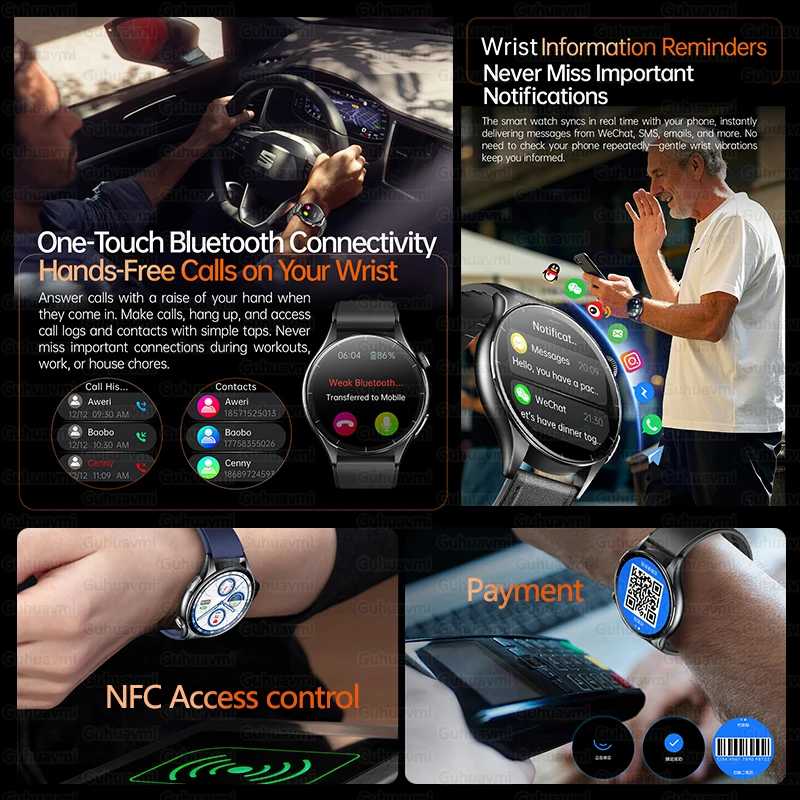 Фотография №4 товара 2025 Новый светодиодный фонарик NFC Bluetooth Call Smartwatch Мужчины AMOLED