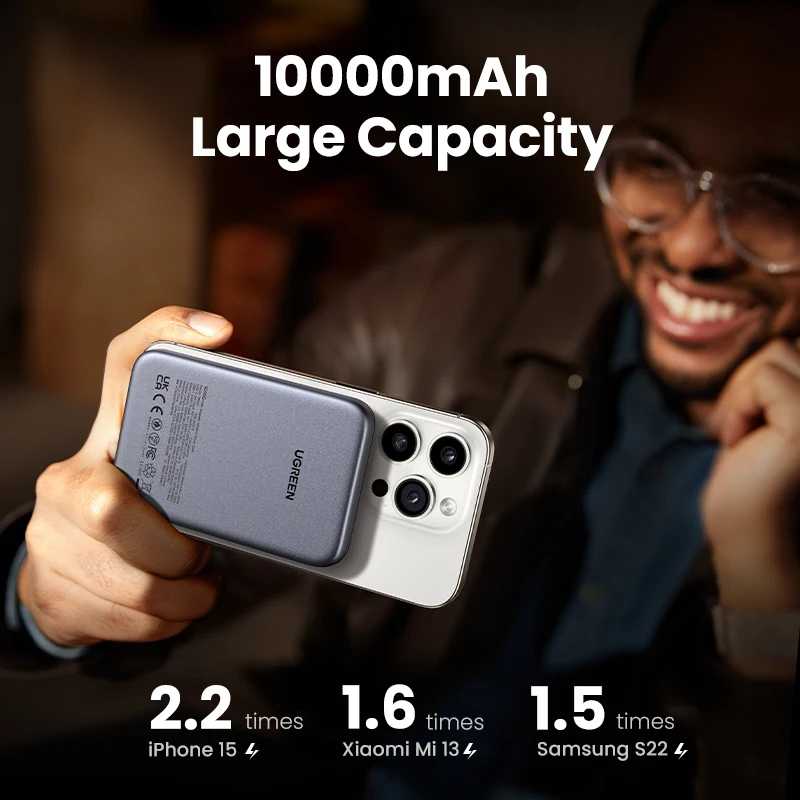 Фотография №3 товара Новинка, магнитный внешний аккумулятор UGREEN Qi2 30 Вт, 20Вт, Втпортативный