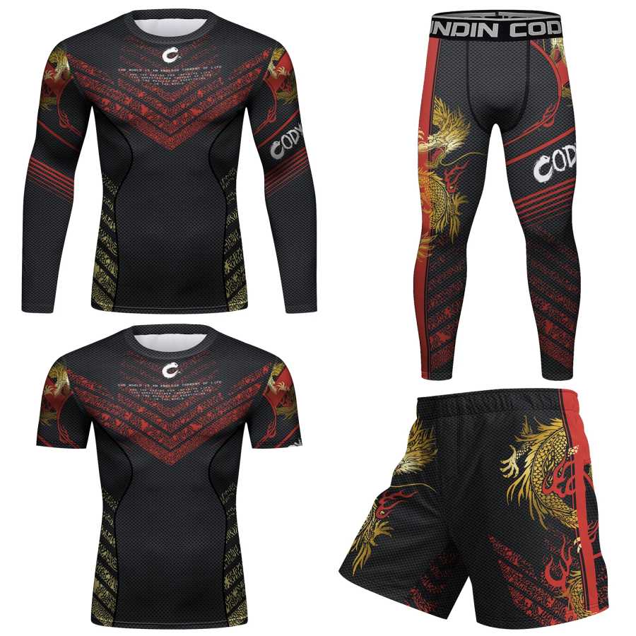 Cody Lundin комплект Rashguard УФ-защита компрессионные брюки и блузка UPF 50 + купальник с принтом листьев фитнес-костюм спортивная одежда Мужские комплекты (новые)