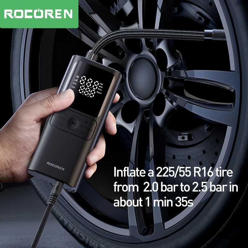 Фотография №1 товара Rocoren автомобильный надувной воздушный насос портативный компрессор 12 В цифровой