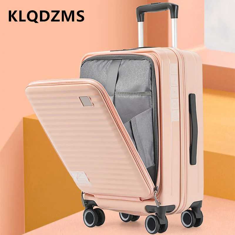 KLQDZMS Чемодан для ноутбука с передним отверстием 20 "24" 28 дюймов ABS + ПК Посадный чемодан с зарядкой через USB Чехол на тележке Ручной дорожный чемодан Багажные сумки