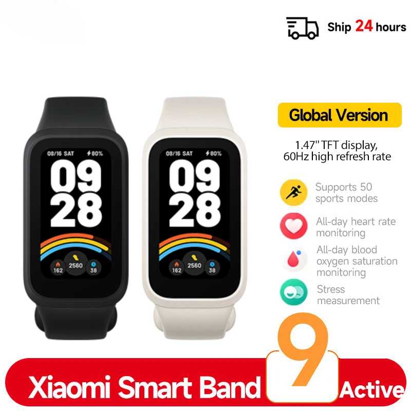 Xiaomi Mi Band 9 Активная глобальная версия Смарт-браслет 9 цветов 1,47 "TFT-дисплей 50+ спортивных режимов Монитор кислорода в крови Браслет 