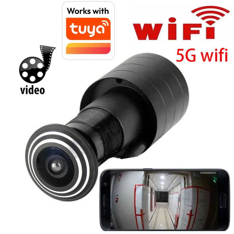 Tuya 5G Wi-Fi IP-камера для дверного глазка 1080P HD с широкоугольным объективом 1.66 мм (рыбий глаз), миниатюрная сетевая камера видеонаблюдения P2P ONVIF Видеонаблюдение