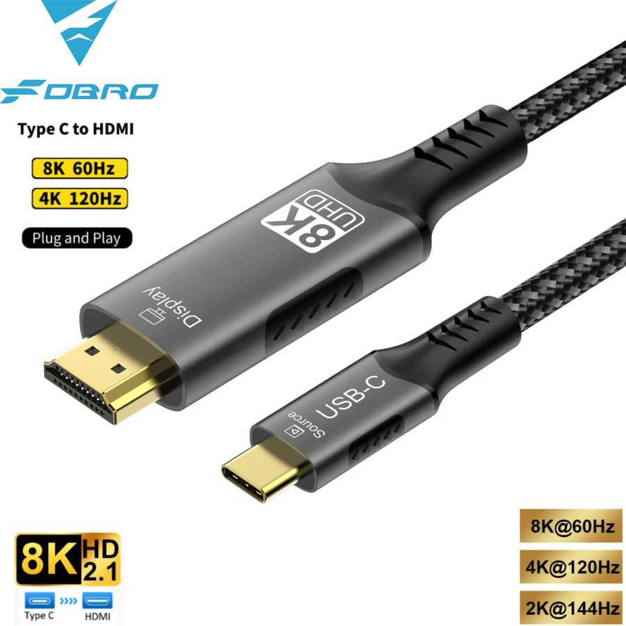 Кабель USB C &mdash; HDMI 8K@60 Гц 4K@120 Гц Тип C &mdash; HDMI-совместимый HDTV-кабель для ТВ-конвертера MacBook Air iPad Адаптер USB-C HDMI Аксессуары и запчасти
