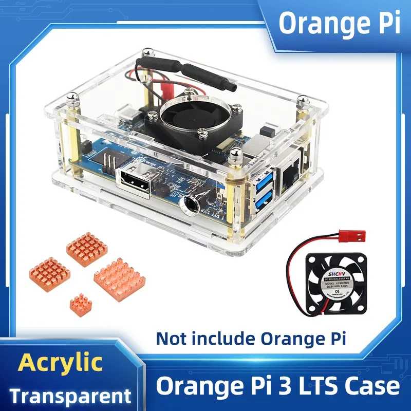 Корпус Orange Pi 3 LTS с акриловым корпусом, прозрачный корпус, дополнительный медный радиатор, охлаждающий вентилятор для OPI 3 LTS Компьютерные комплектующие