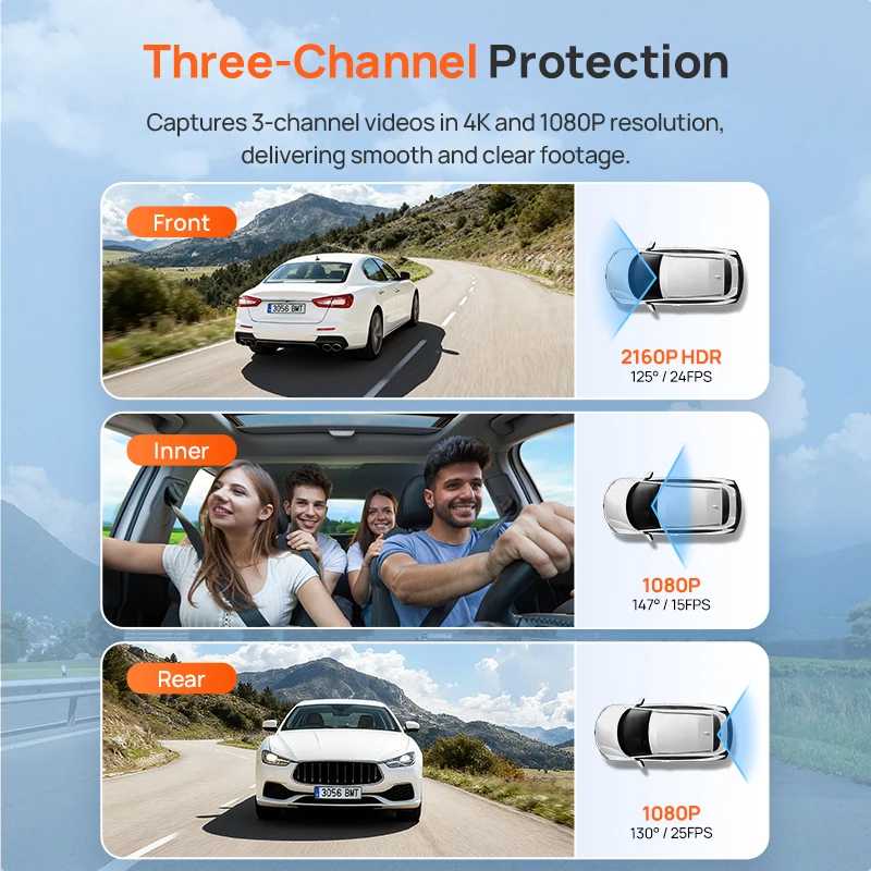 Фотография №1 товара 70mai T800E 3-Channel Front 4K + Rear 1080P + Interior