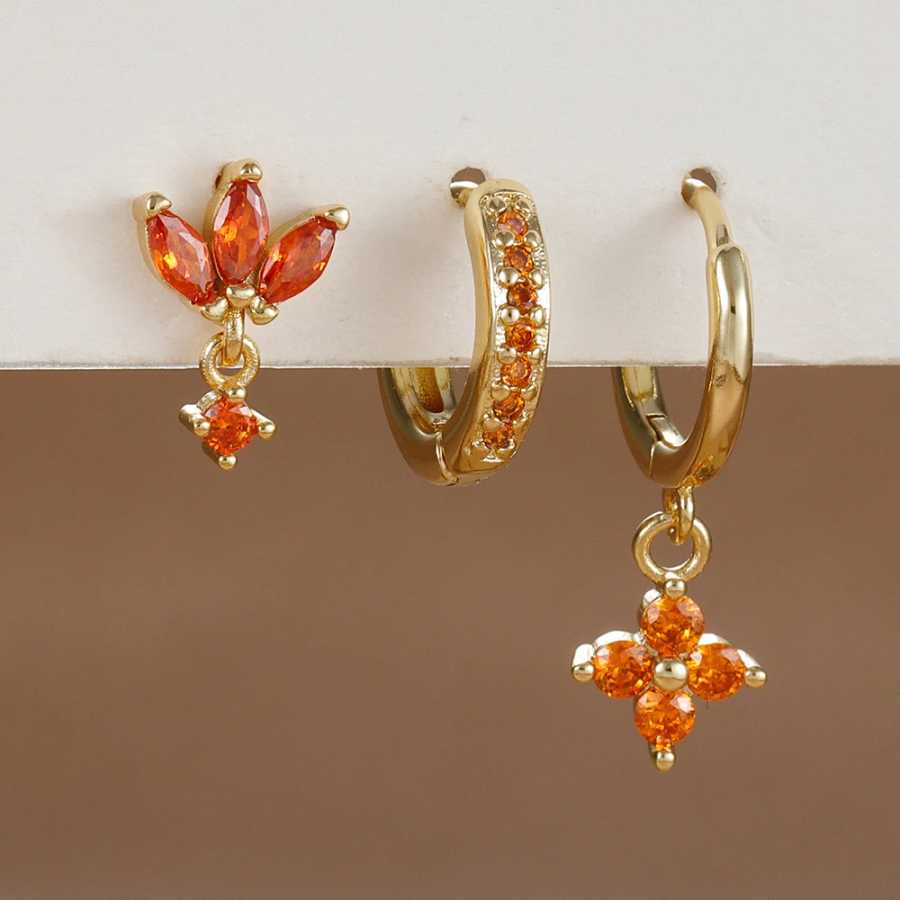 3 шт. модные оранжево-синие циркониевые висячие серьги для женщин из нержавеющей стали с цветком висячие серьги ювелирные изделия для пирсинга Бижутерия