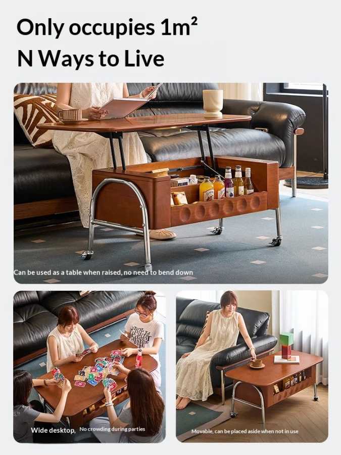 Фотография №2 товара Журнальный столик в стиле Mid-Century Modern из массива дерева, подъемный,