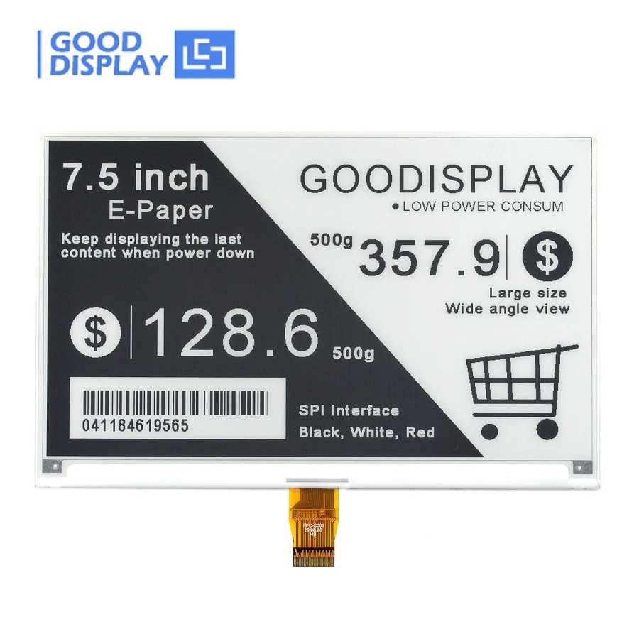 Модуль экрана GooDisplay 7.5 дюймов E-Paper, 4-уровневый E-Ink дисплей HAT, разрешение 800x480, быстрое обновление 1.5 с, SPI GDEY075T7 Серверы и промышленный компьютер