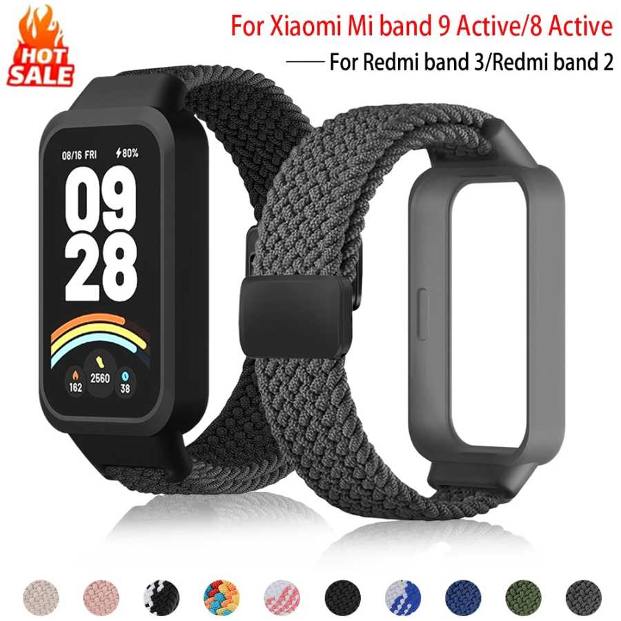 Магнитный плетеный ремешок+чехол для Xiaomi Smart Mi Band 9 8, активные аксессуары, спортивный браслет Nyon Loop+чехол-накладка для Redmi Band 3 2 Аксессуары для часов