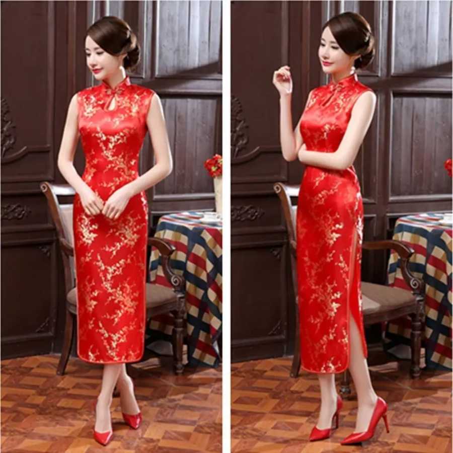 Традиционный цветочный принт Cheongsam платья в китайском стиле с воротником-стойкой китайское Ципао винтажное облегающее платье без рукавов женское Этническая одежда