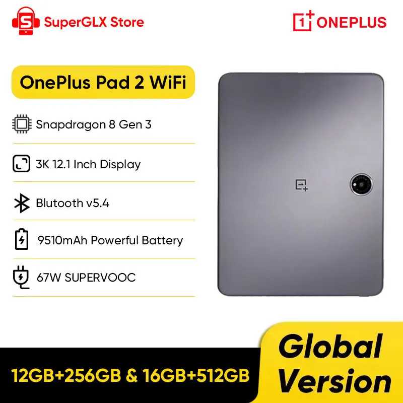 Глобальная версия OnePlus Pad 2 12,1 дюйма, 144 Гц, дисплей, Android-планшет, процессор Snapdragon 8 Gen 3, 9510 мАч, аккумулятор OxygenOS 14,1 Планшеты
