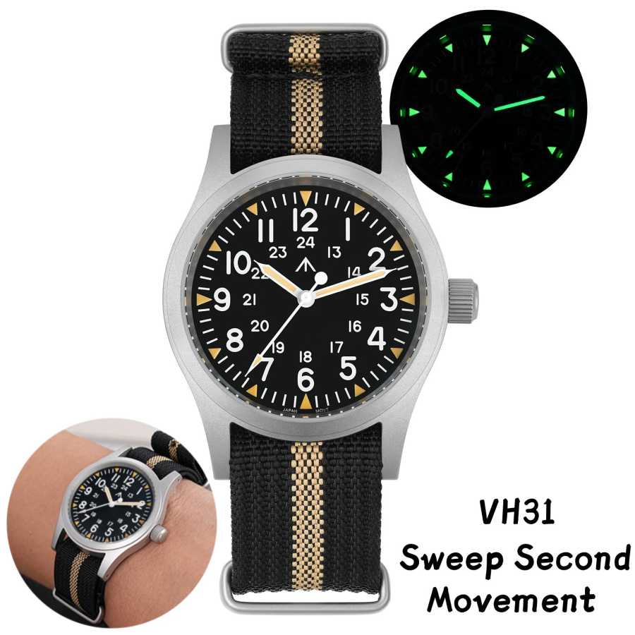Militado ML05 Винтажные часы VH31 с секундным механизмом, куполообразным сапфировым стеклом и прозрачным AR-покрытием, светящиеся часы 38 мм Мужские часы