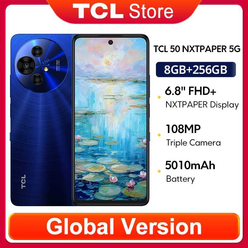 Глобальная версия TCL 50 NXTPAPER 5G, 256 ГБ памяти, 8 ГБ ОЗУ + 25 ГБ вспомогательной памяти, тройная камера 108 МП Ultra Pixel, 6.8-дюймовый FHD+ дисплей NXTPAPER с частотой 120 Гц Мобильные телефоны