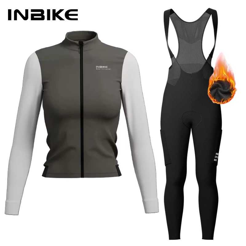 INBIKE теплый комплект термовелосипедного трикотажа для женщин, удобные флисовые штаны-комбинезоны для шоссейного велосипеда, ветрозащитная дорожная одежда для горного велосипеда с карманами Велоспорт