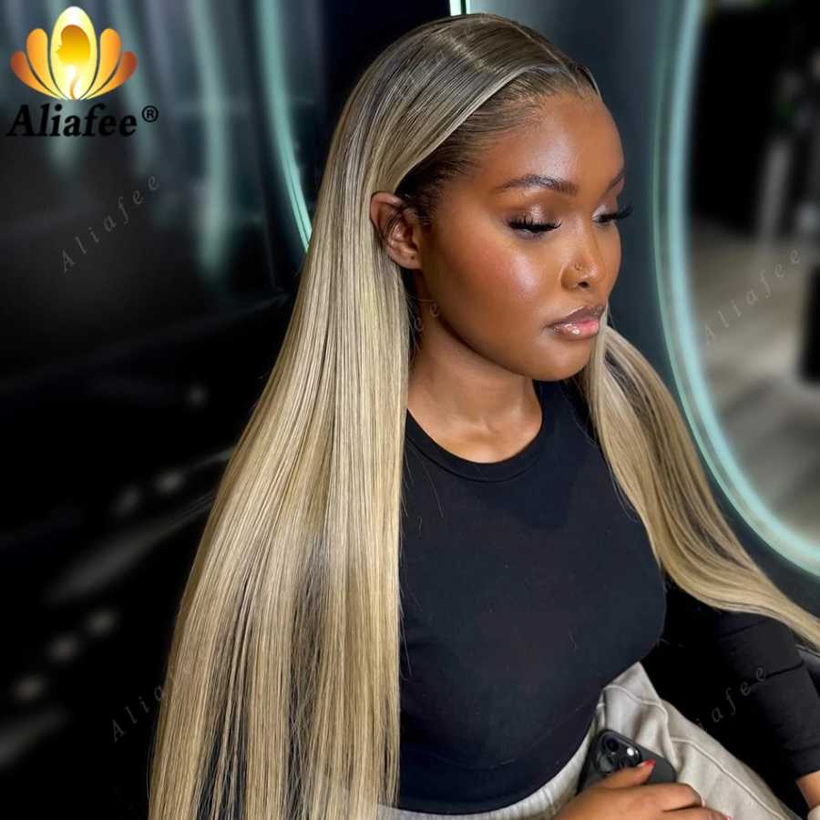 Фотография №2 товара Ombre Dirty Blonde Прямой парик фронтальной части шнурка 13x6 Парики