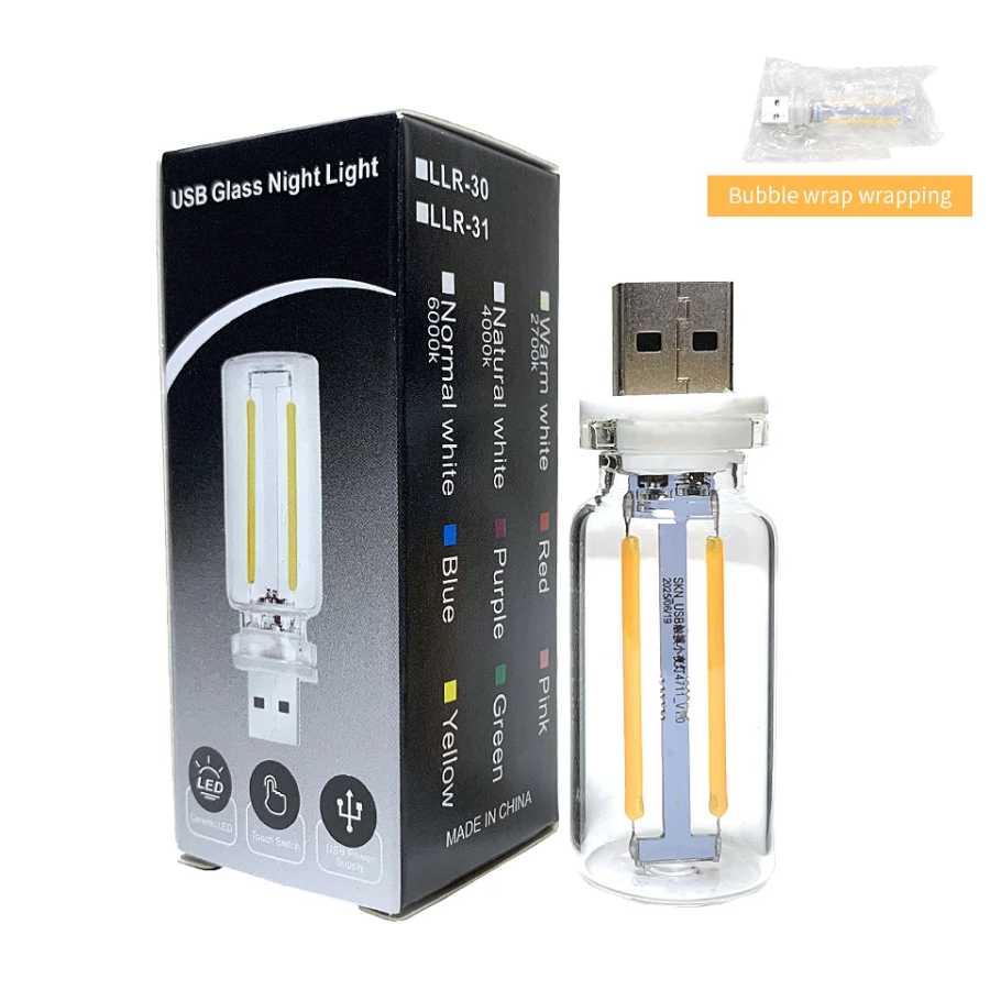Автомобильный USB-ночник с сенсорной регулируемой яркостью, светодиодная лампа накаливания, портативное освещение, Plug and Play, декоративный атмосферный светильник для автомобиля, спальни Новинка освещения（новинка）