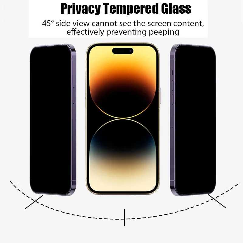 Фотография №3 товара For iPhone 16 17 15 14 Pro Privacy Tempered Glass