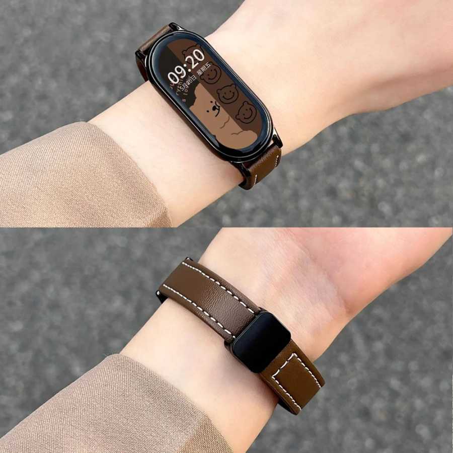 Фотография №4 товара Кожаный ремешок с магнитной застежкой для Xiaomi Smart Band 10