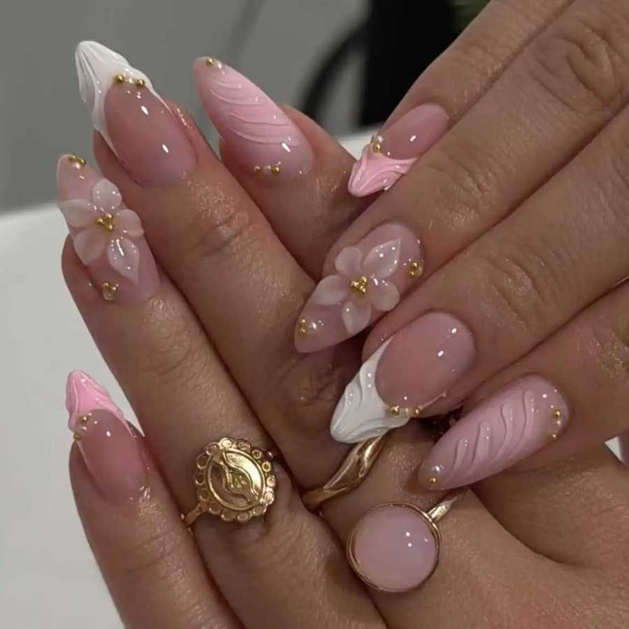 24 шт., розовый цветок, миндаль, пресс для ногтей, Kawaii, накладные ногти, носимые наклейки, накладные ногти, у&ntilde;as Postizas Накладные Ногти 네일 опытных Инструменты для дизайна ногтей