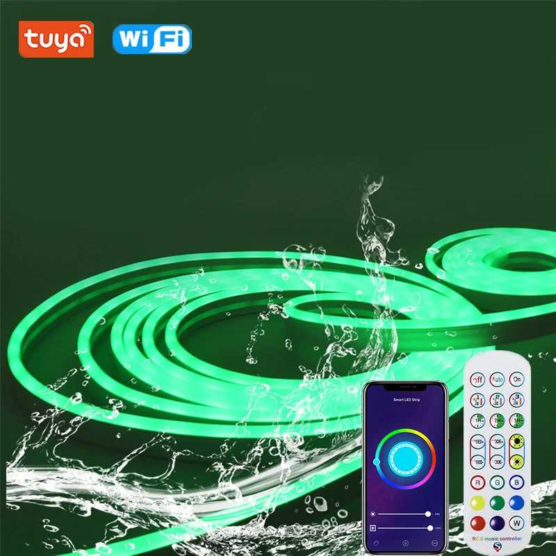 12 В RGB неоновый свет с дистанционным управлением/Bluetooth/WiFi с регулируемой яркостью RGB светодиодная лента Неоновая веревка 1 м 2 м 3 м 4 м 5 м Лампа для украшения дома в комнате Светодиодная подсветка