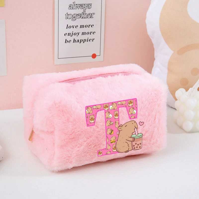 Kawaii Capibara плюшевая косметичка, новая капибара с буквой A-Z, косметички, женская дорожная сумка-органайзер, детский пенал, подарок Аксессуары для детей