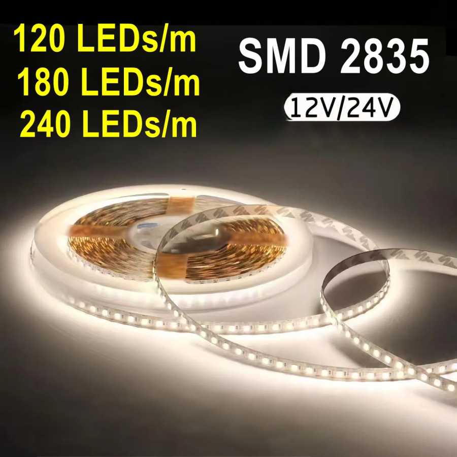 Светодиодная лента 12 В 24 В SMD 2835 6000 К 3000 К Теплая белая полоса Гибкая лента 120 светодиодов/M 240 светодиодов/M 8 мм 10 мм Печатная плата для освещения Светодиодная подсветка