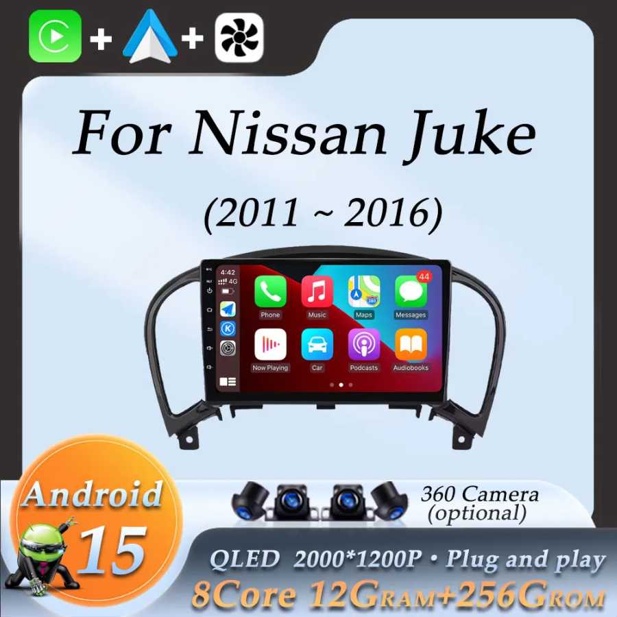 Беспроводной CarPlay Android 15 для Nissan Juke 2011-2016 Автомобильный радиоприемник Видео Аудио Мультимедийный плеер DSP Стерео GPS Навигация Wi-Fi Автоэлектроника