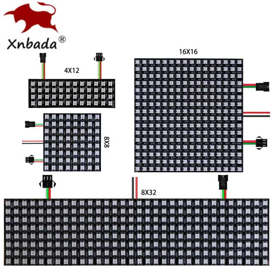 1-10 шт. WS2812B RGB гибкий 4X12 8X8 16x16 8x32 пикселей светодиодная панель матричный экранный модуль WS2812 с индивидуальной адресацией IC DC5V Светодиодная подсветка