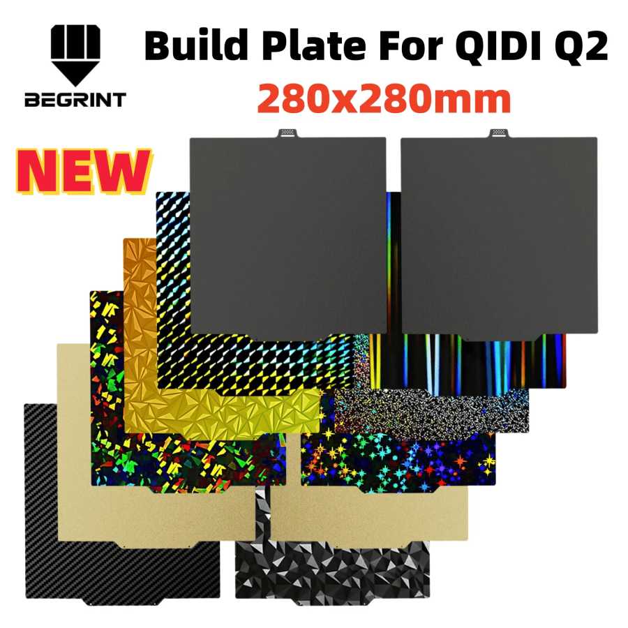 Для QIDI Q2 Q2 Combo 3D-принтер Строительная пластина Нагревательная кровать Двусторонняя PEO PET PEI Пружинный стальной лист с порошковым покрытием 280x280 мм Кровать 3D-печать